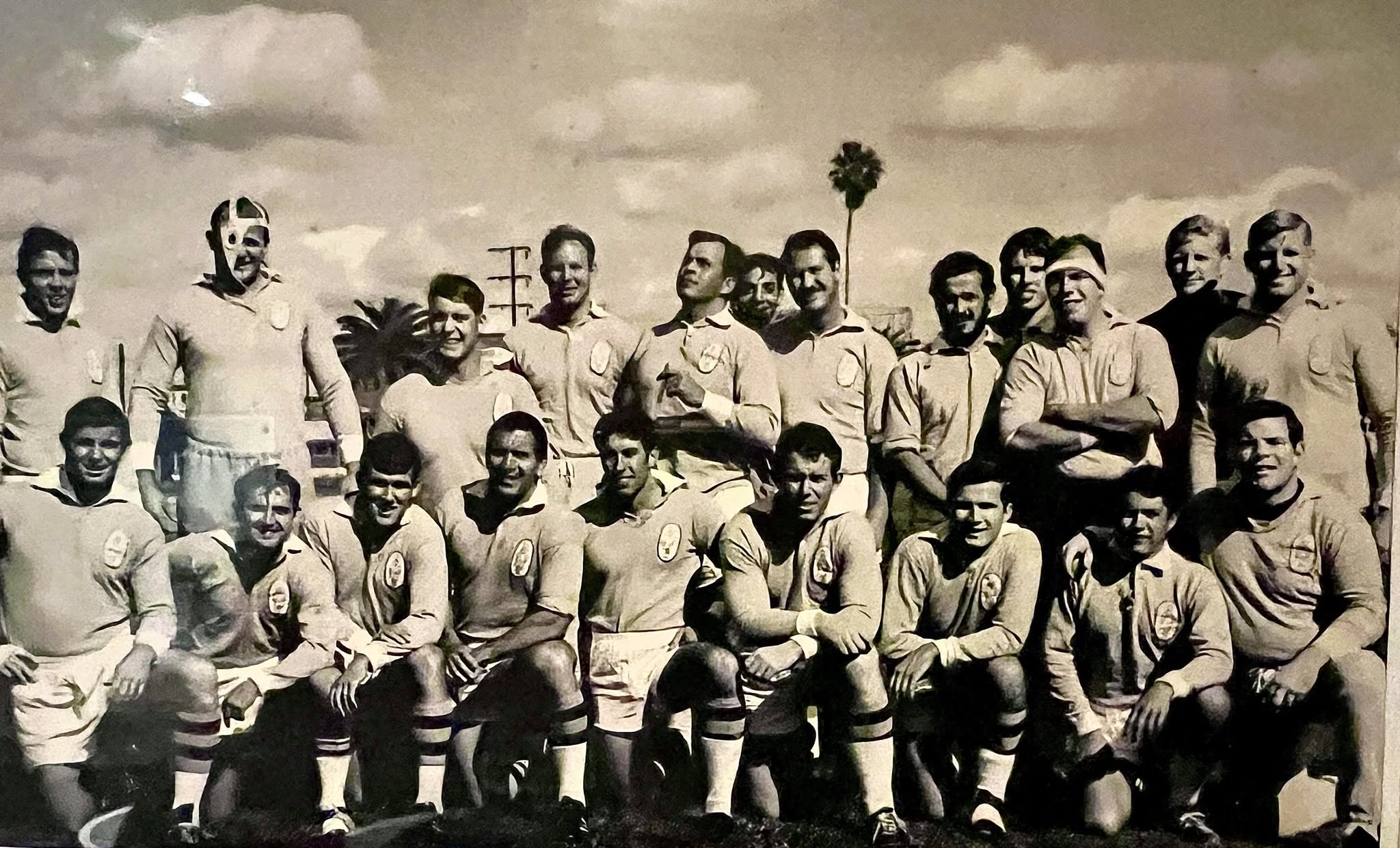 An early OMBAC rugby side in a sepia team photograph