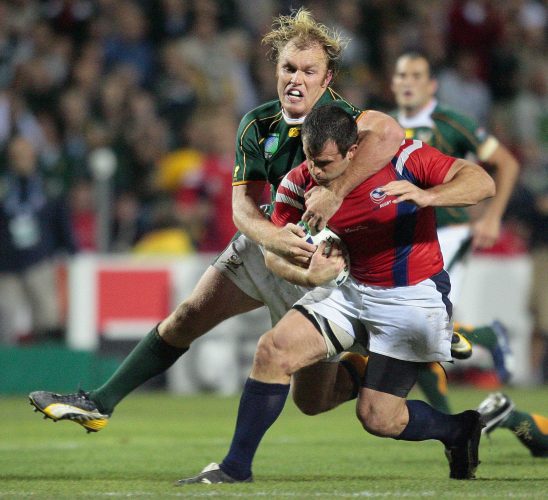 Dan Payne carrying against South Africa · Rugby World Cup, 2007