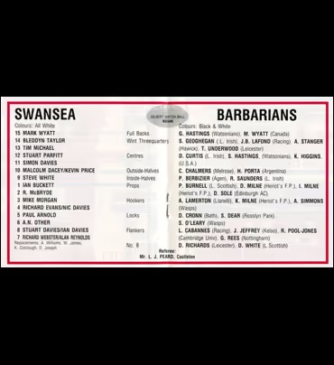 1991 Barbarians squad · printed programme