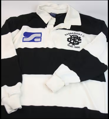 The black-and-white Barbarians jersey