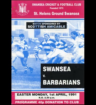 Swansea v Barbarians · 1 April 1991 programme
