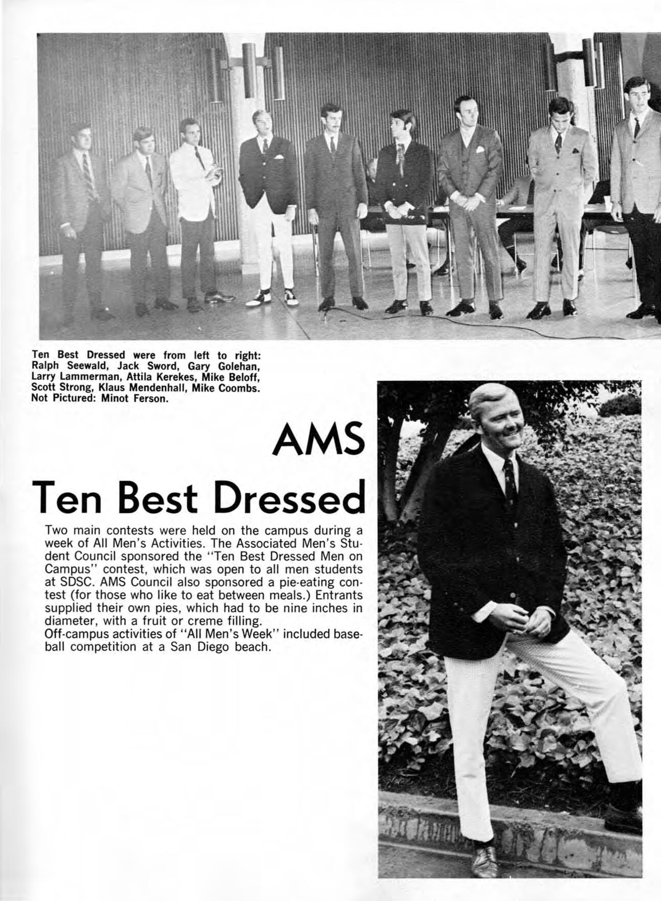 University life, 1969: Klaus is second from the right in SDSU’s named Ten Best Dressed group.