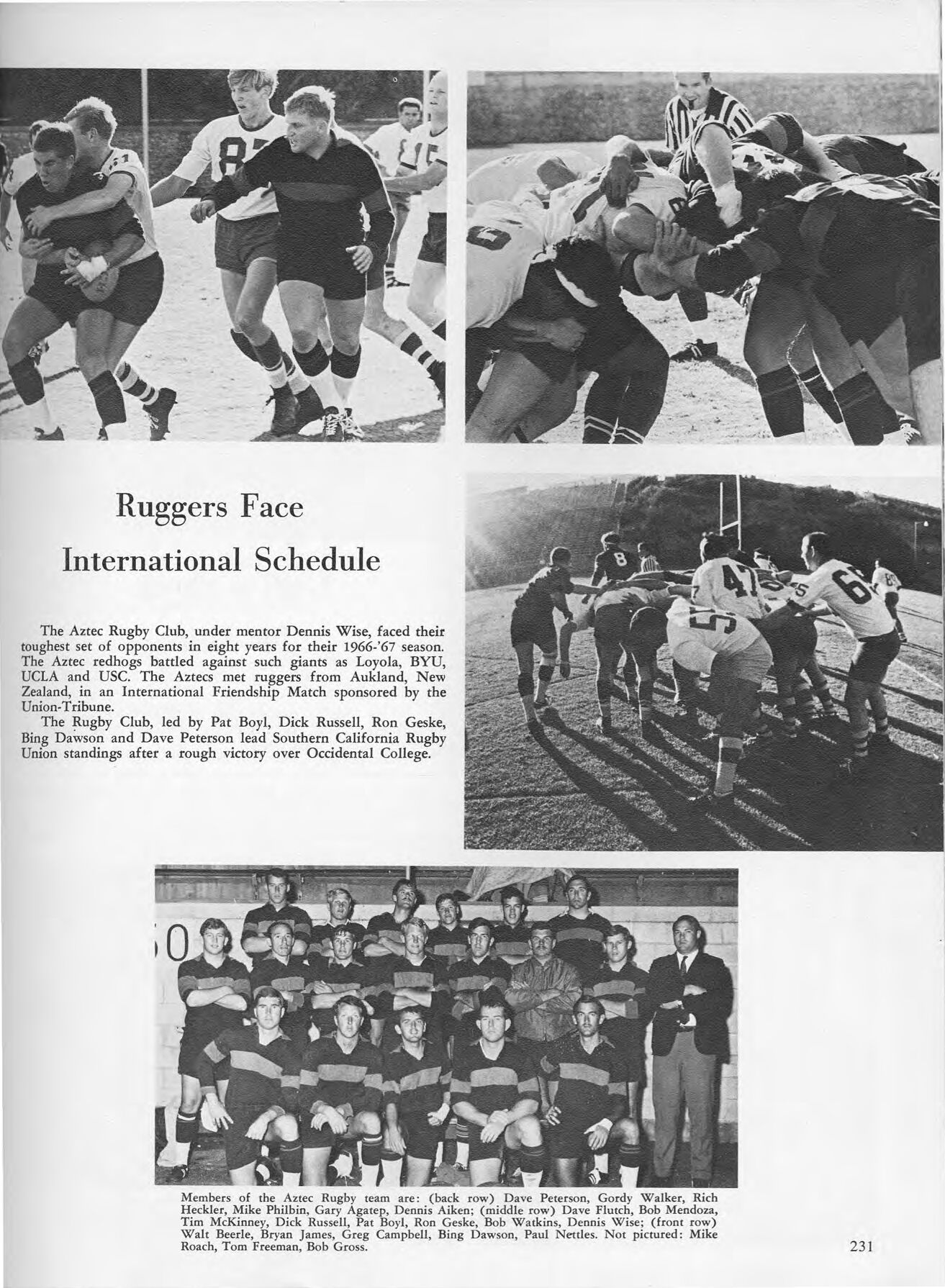 Pat “Rags” Boyl with San Diego State rugby, 1967. Pat is fifth from the left in the middle row.