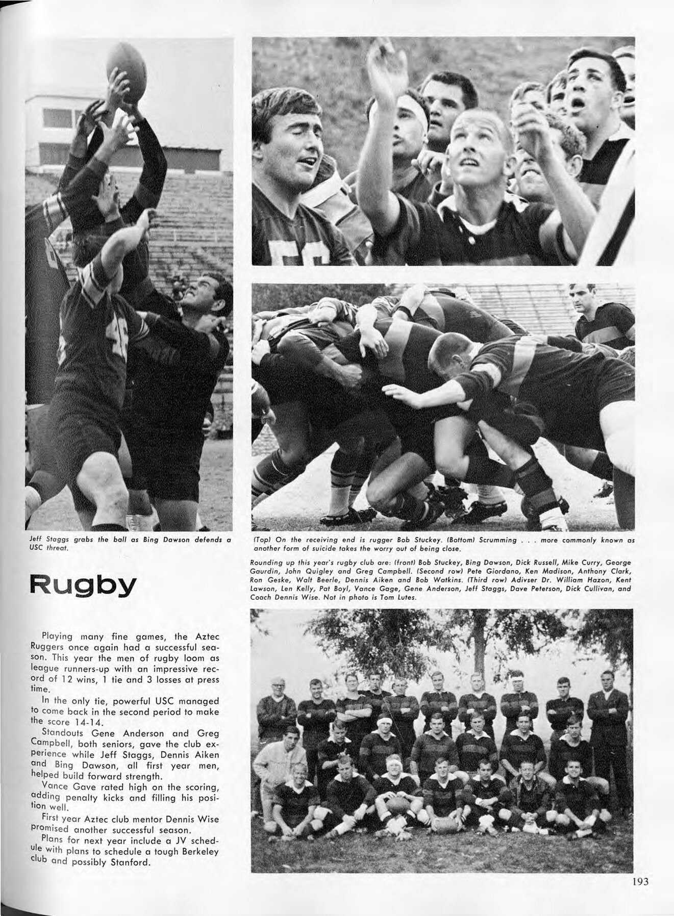 Pat “Rags” Boyl with San Diego State rugby, 1966. Pat is fourth from the left in the back row.