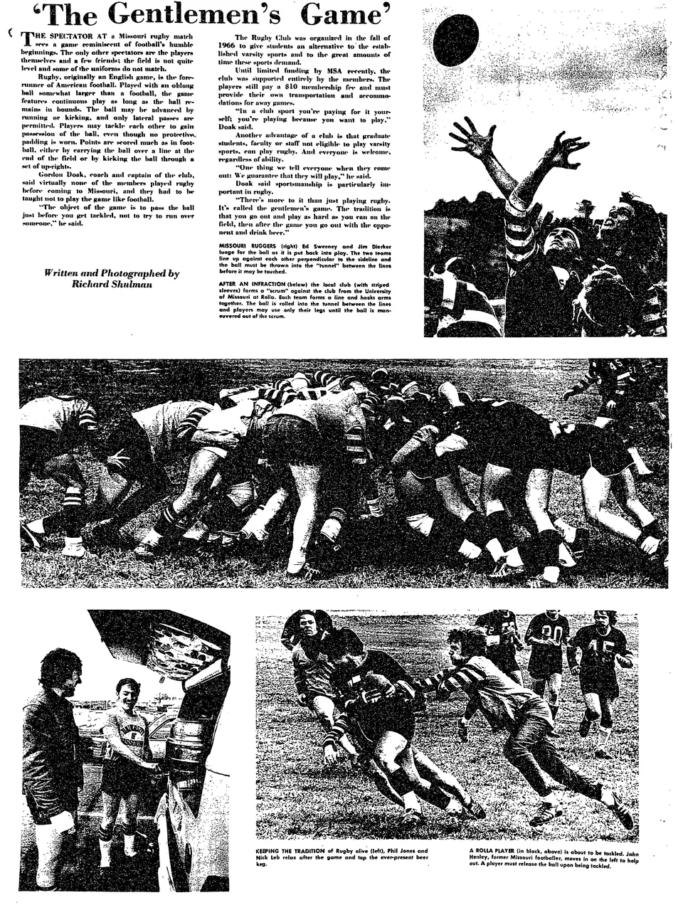 Missouri ruggers Ed Sweeney and Jim Dierker contest the lineout. Published May 9, 1972, in The Gentlemen’s Game. Photo: Richard Shulman / Columbia Missourian.